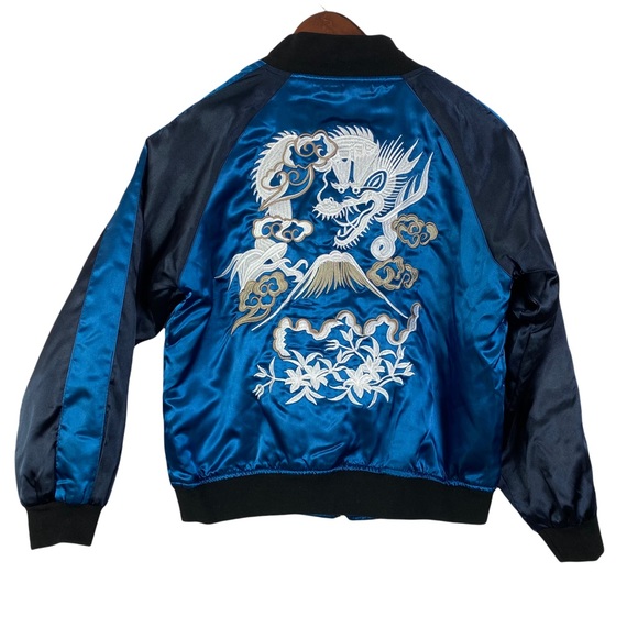 Rare! "SUKAJAN" Dragons and Mt. Fuji VKozen embroidery Bomber Jacket Blu… - Picture 4 of 10